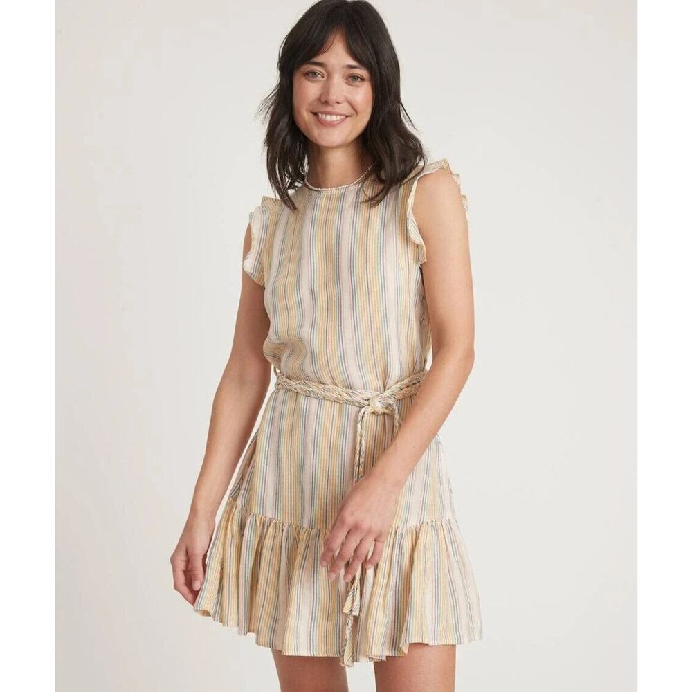 Marine Women's Multicolor Tie Waist Layer Laney Beachy Stripe Mini Dress Size XS